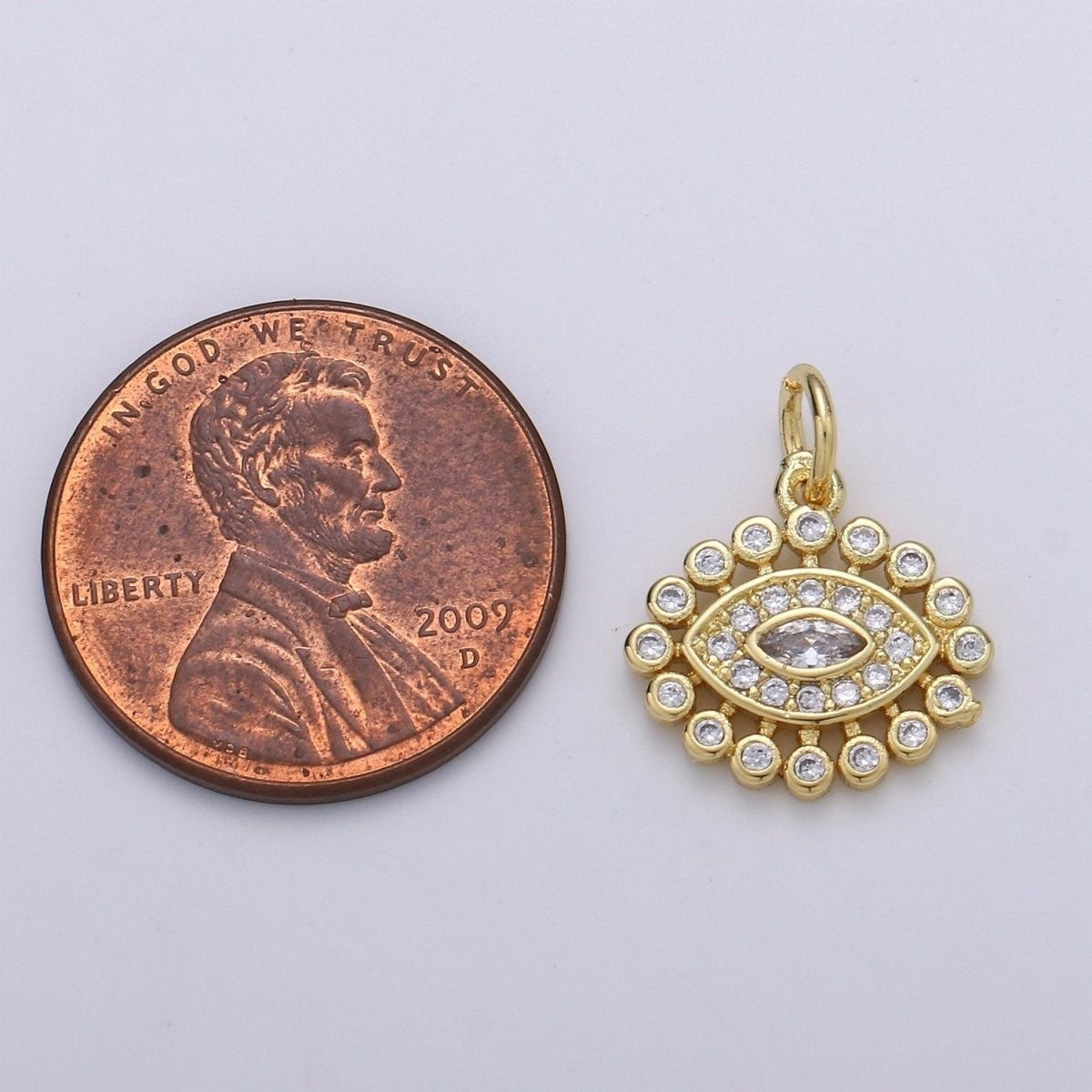 14K Gold Filled Cluster CZ Evil Eye Protection Charm Micro Pave Evil Eye Charm Clear CZ Gold Evil Eye Charm
