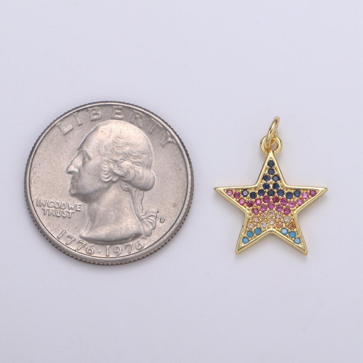 Tiny 14k Gold Fill Multi Color Star Charm, Dainty Gold Star Charm, Rainbow Colorful CZ Charm