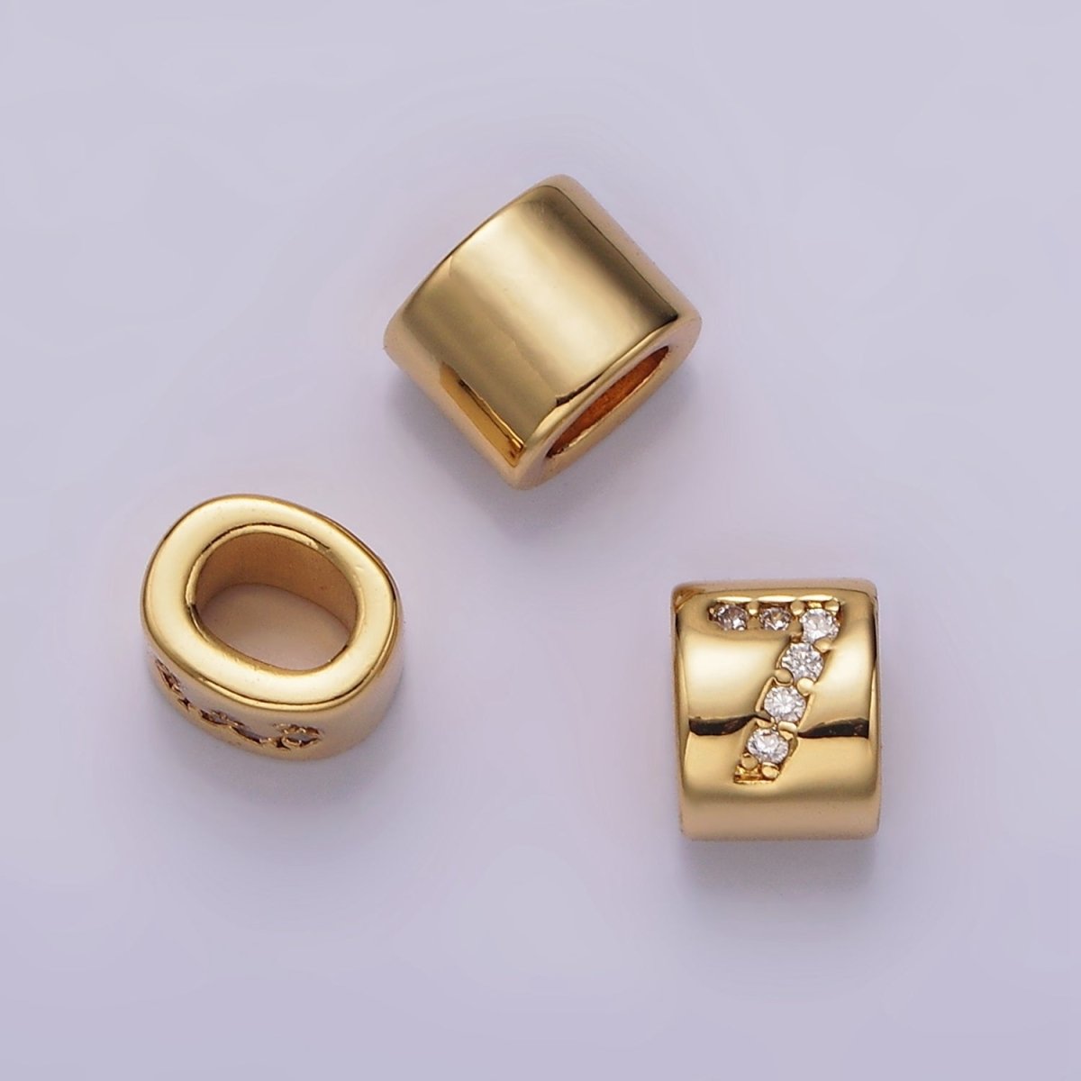 14K Gold-Filled 0-9 Number Clear Micro Paved CZ Slider Bead Spacer
