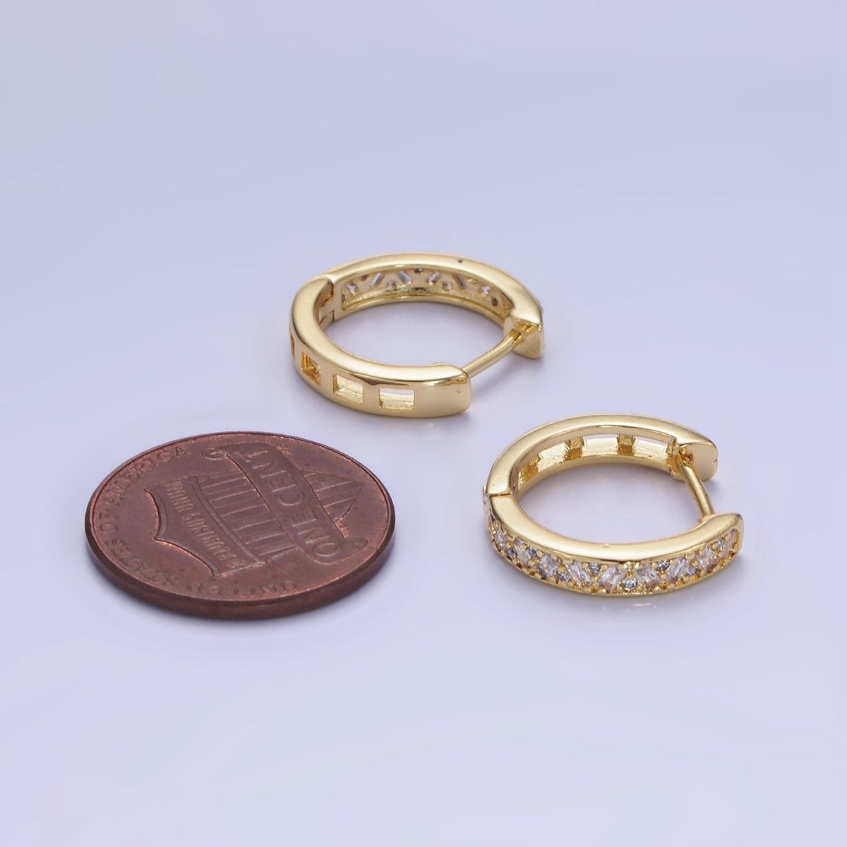 14K Gold Filled 15mm Baguette CZ Huggie Earrings
