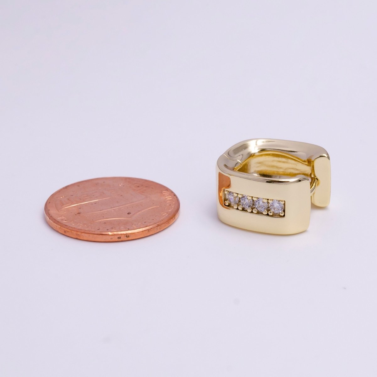 14K Gold Filled 15mm Clear CZ Lined Curve-Edged Wide Square Hoop Earrings
