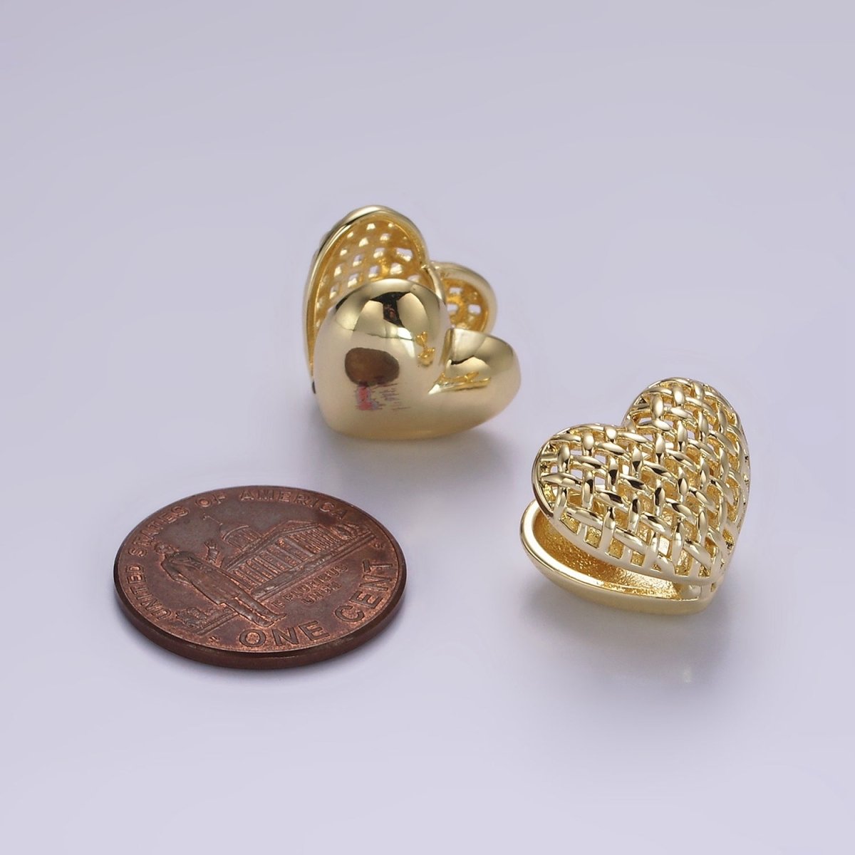 14K Gold Filled 15mm Open Rattan Heart Huggie Earrings