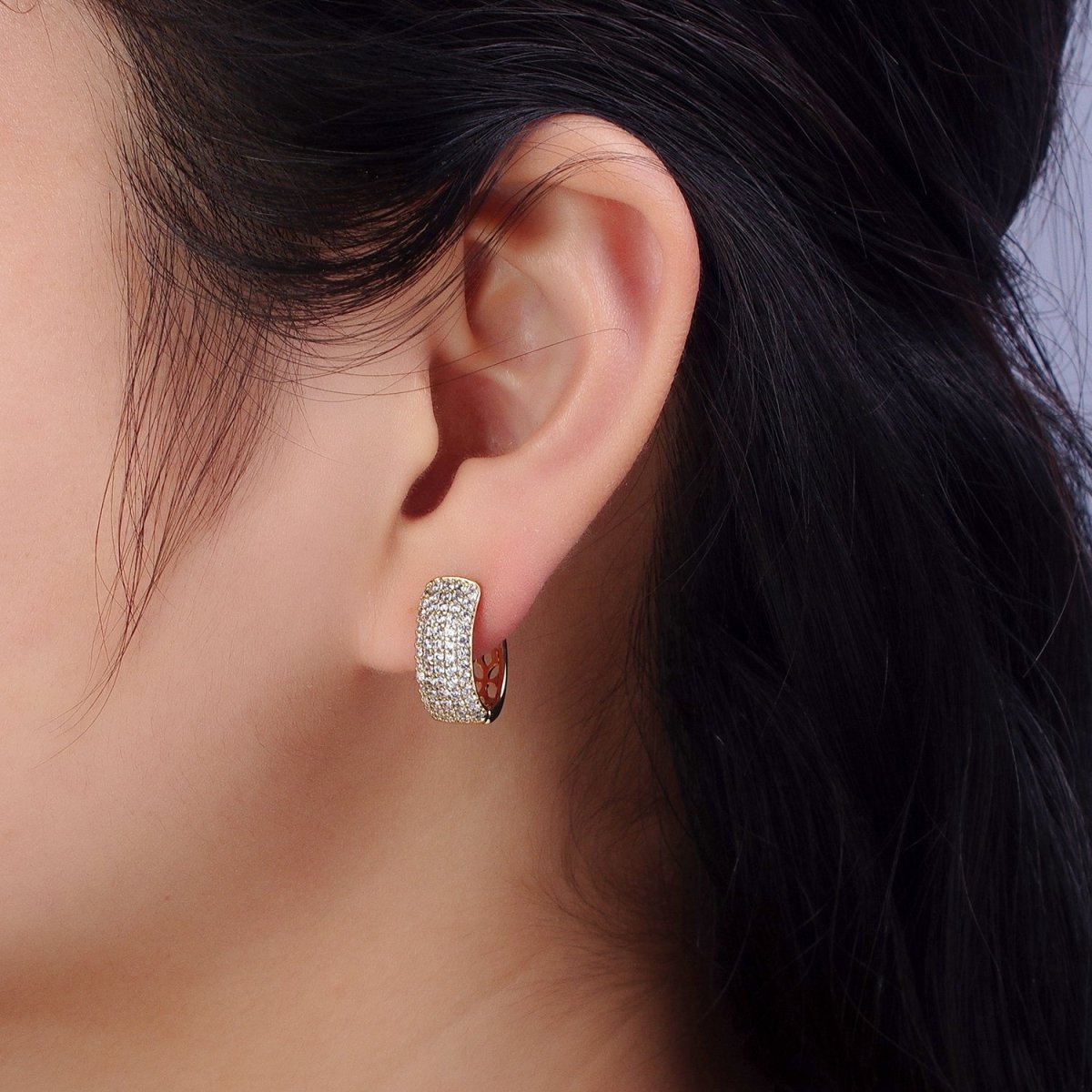 Gorgeous 14K Gold Filled 17mm Clear Micro Pave CZ Rounded English Lock Earrings