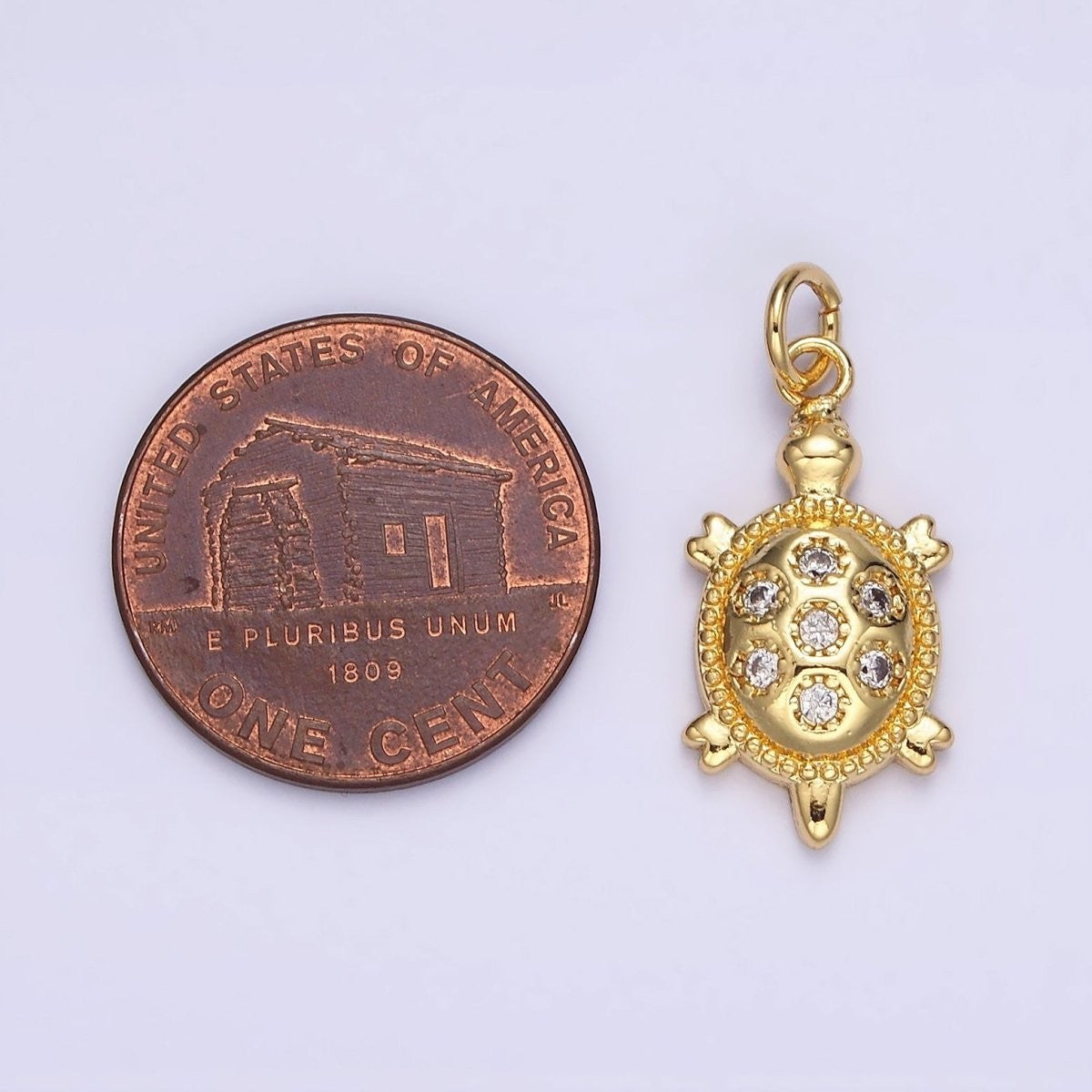 14K Gold Filled 24mm CZ Dotted Sea Turtle Tortoise Charm