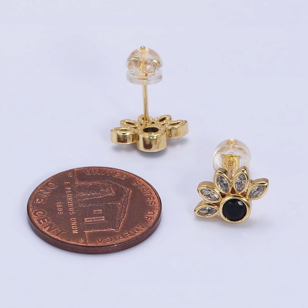 Dainty 14K Gold Filled Black Clear CZ Marquise Sun Stud Earrings