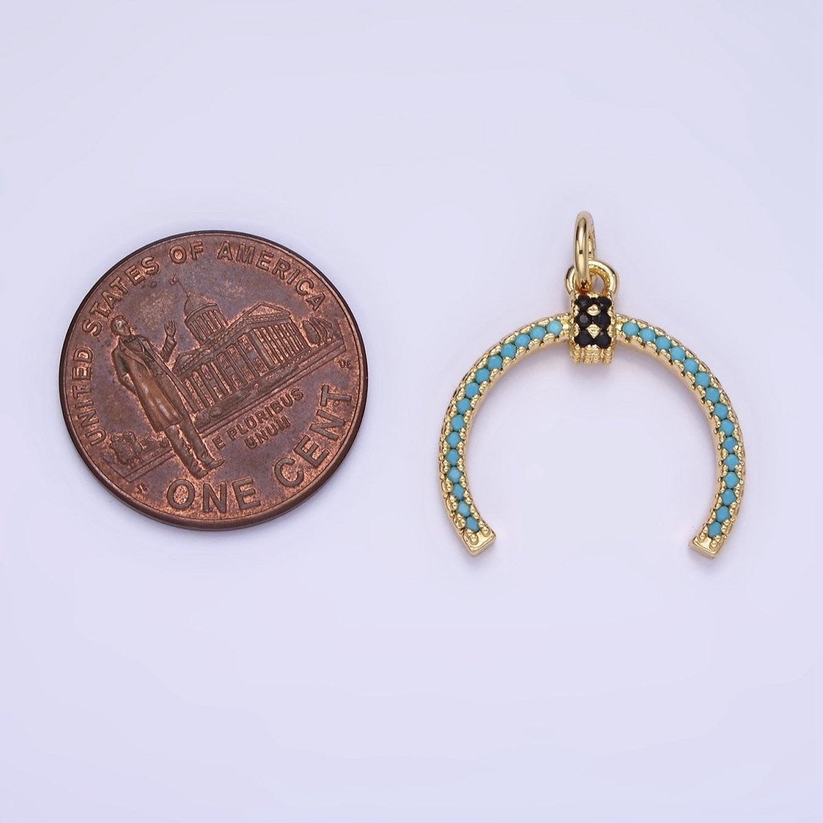 14K Gold Filled Black CZ Turquoise Micro Pave Horn Curved Lined Charm