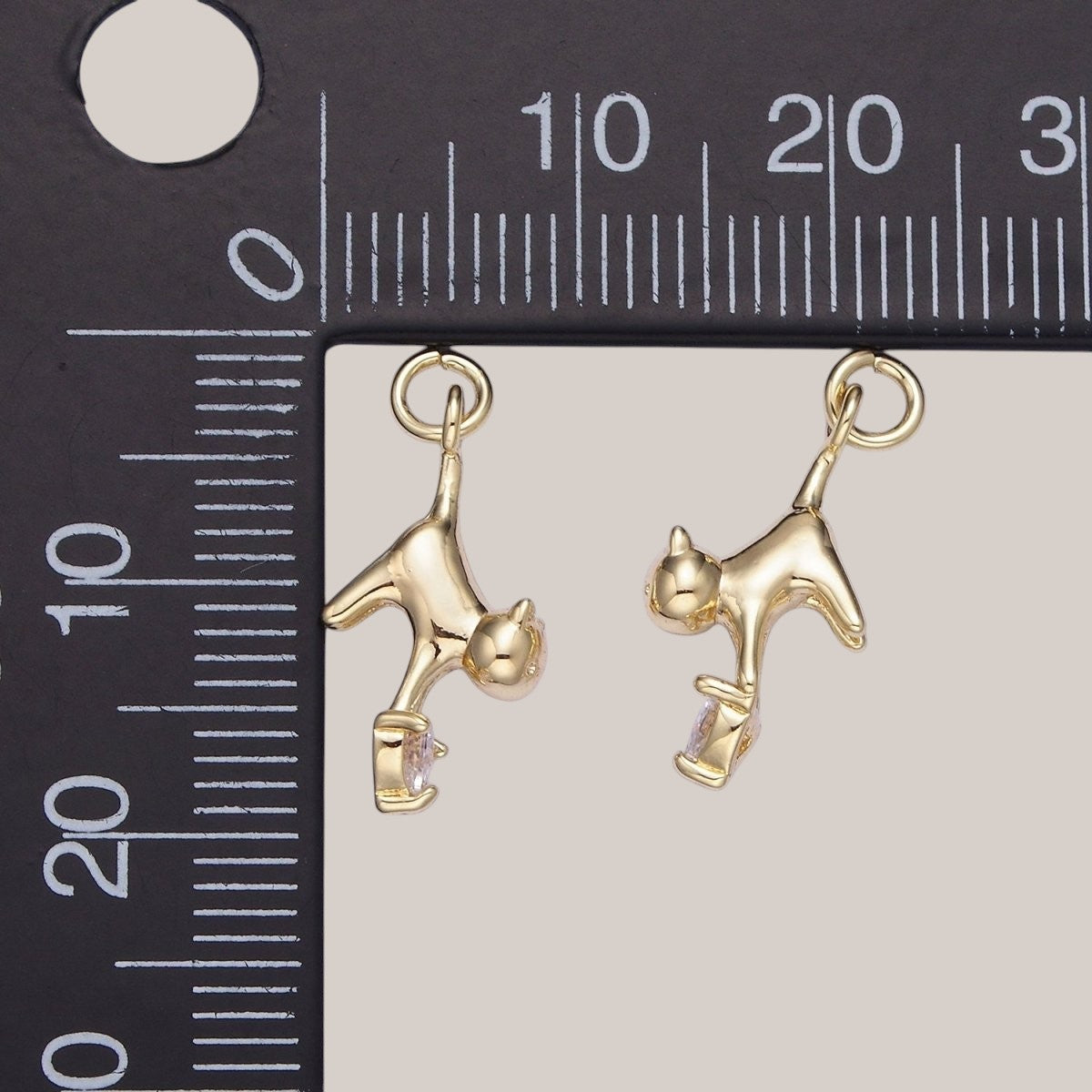 14K Gold Filled Cat Kitten Drop Heart CZ Charm
