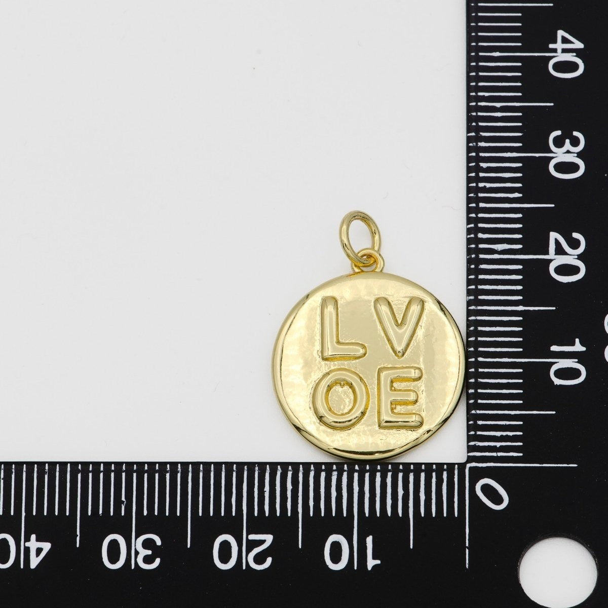 14K Gold Filled Charm Medallion Heart Pendant LOVE Words Charm Tag