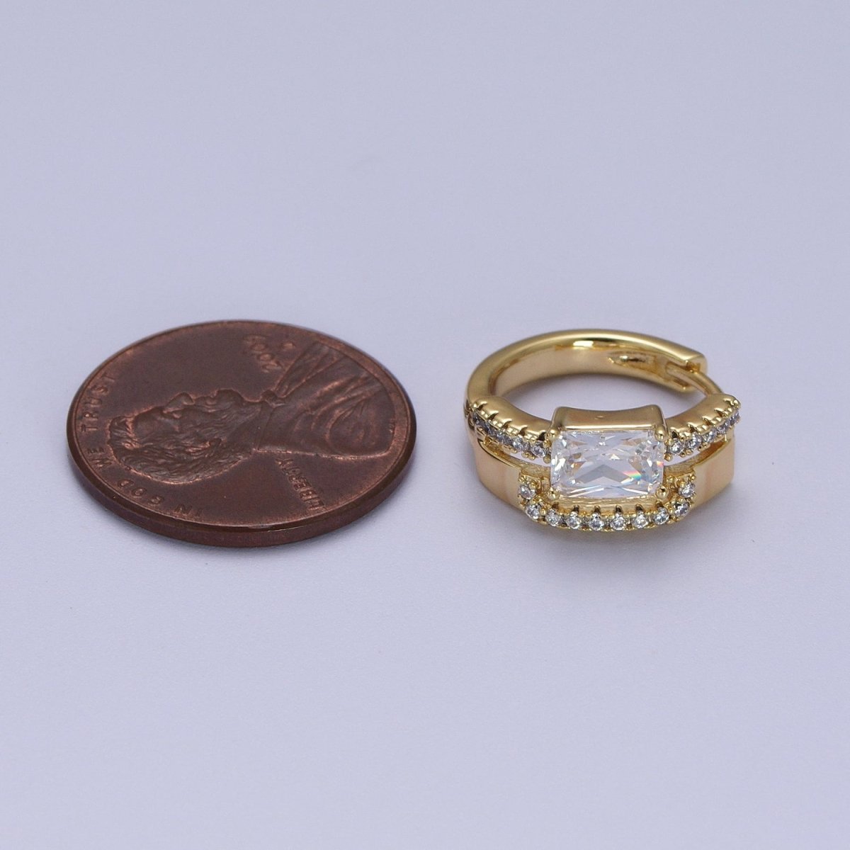 14K Gold Filled Clear Baguette Micro Pave Double Band Huggie Earrings
