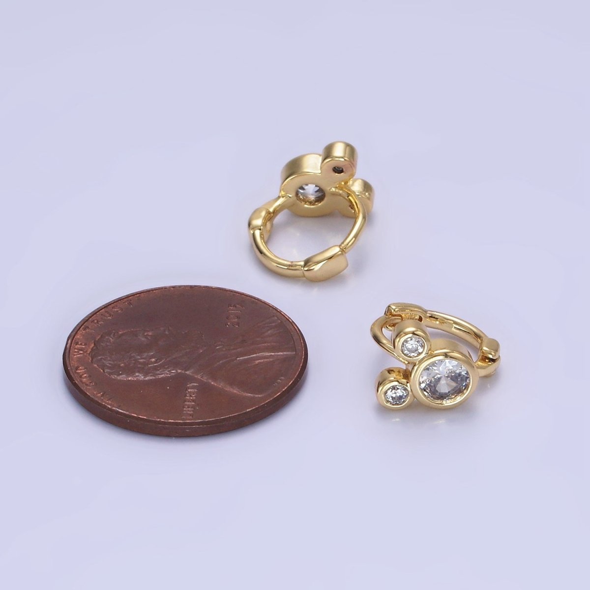 Dainty 14K Gold Filled Clear CZ Triple Mouse Huggie Earrings