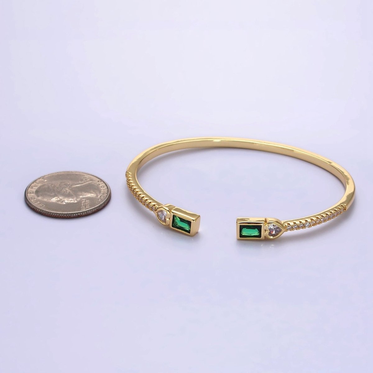 14K Gold Filled Clear Baguette CZ Cuff Bracelet in Silver