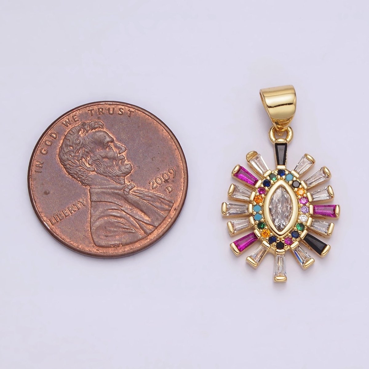 Gold-Filled Clear Marquise Multicolor Micro Paved CZ Baguette Outline Pendant