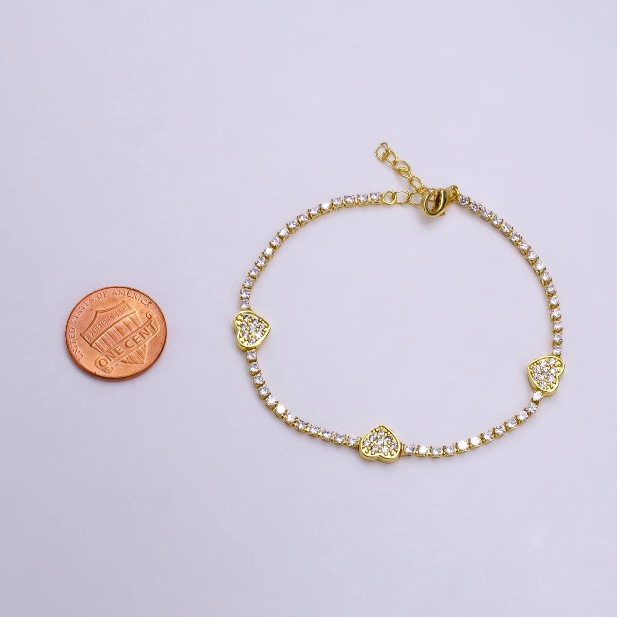 14K Gold Filled Clear Micro Paved CZ Heart Tennis Chain 7 Inch Bracelet in Gold & Silver