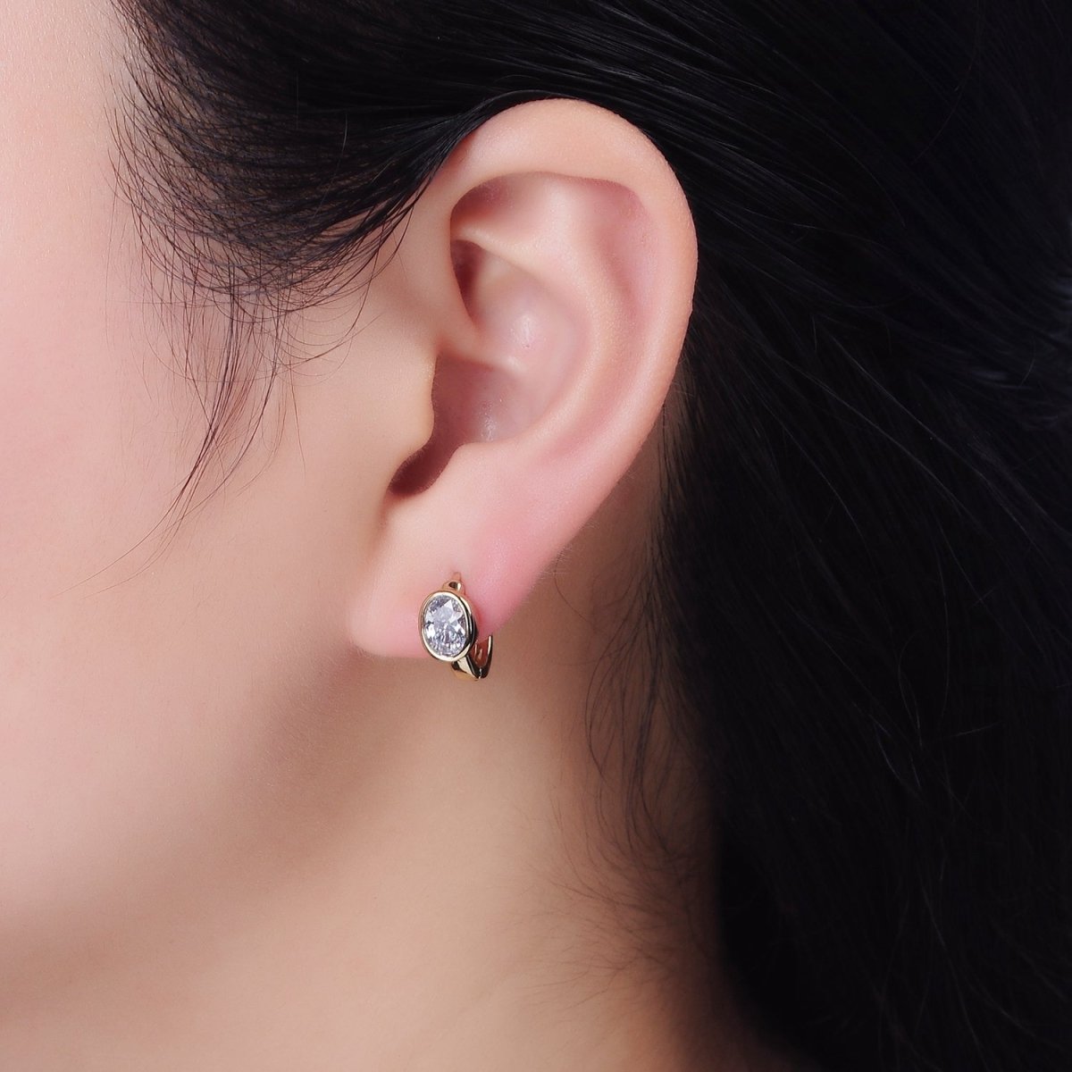 Modern 14K Gold Filled Clear Oval CZ 12mm Cartilage Earrings