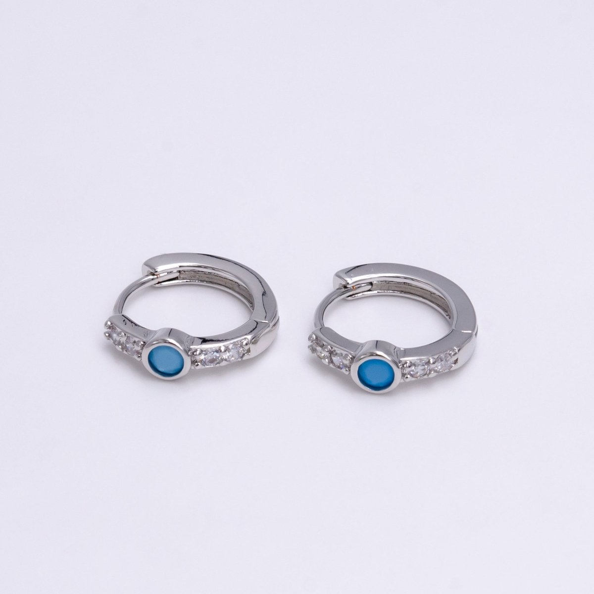 14K Gold Filled Clear or Turquoise Round Micro Pave CZ 13mm Cartilage Huggie Earrings in Gold & Silver