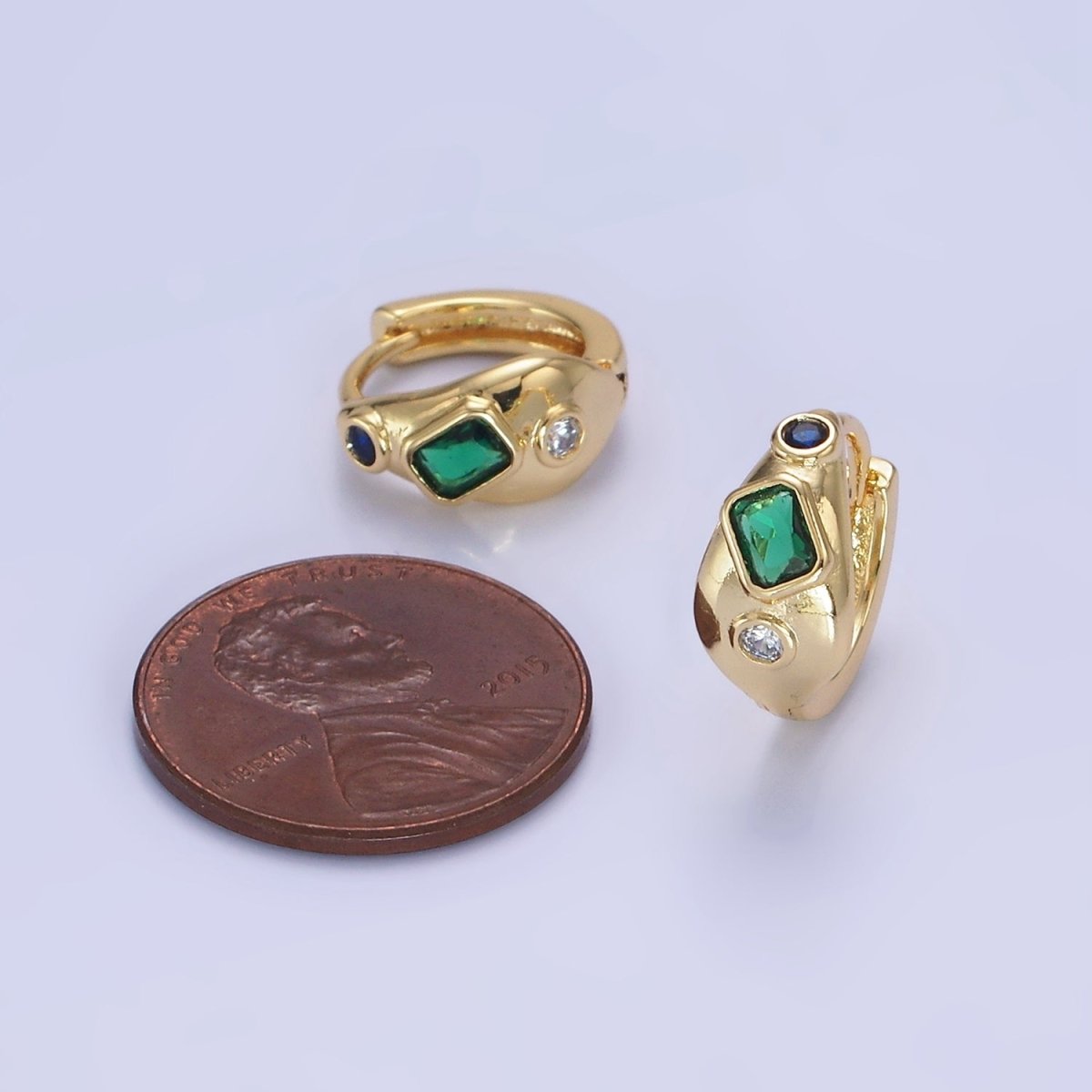 14K Gold Filled CZ Multicolor Abstract Molten Huggie Earrings