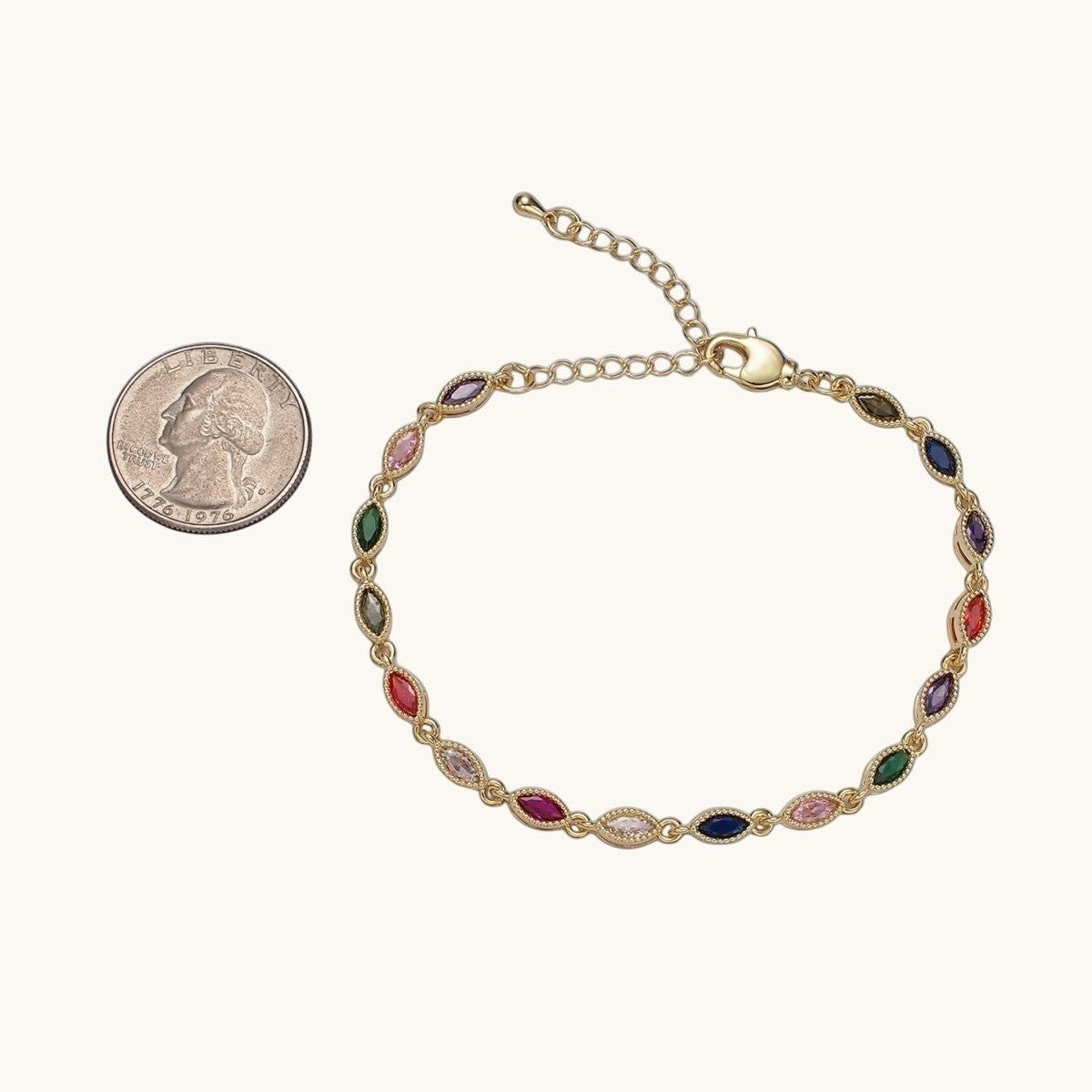 14K Gold Filled CZ Multicolor Marquise Bezel 7 Inch Bracelet in Gold