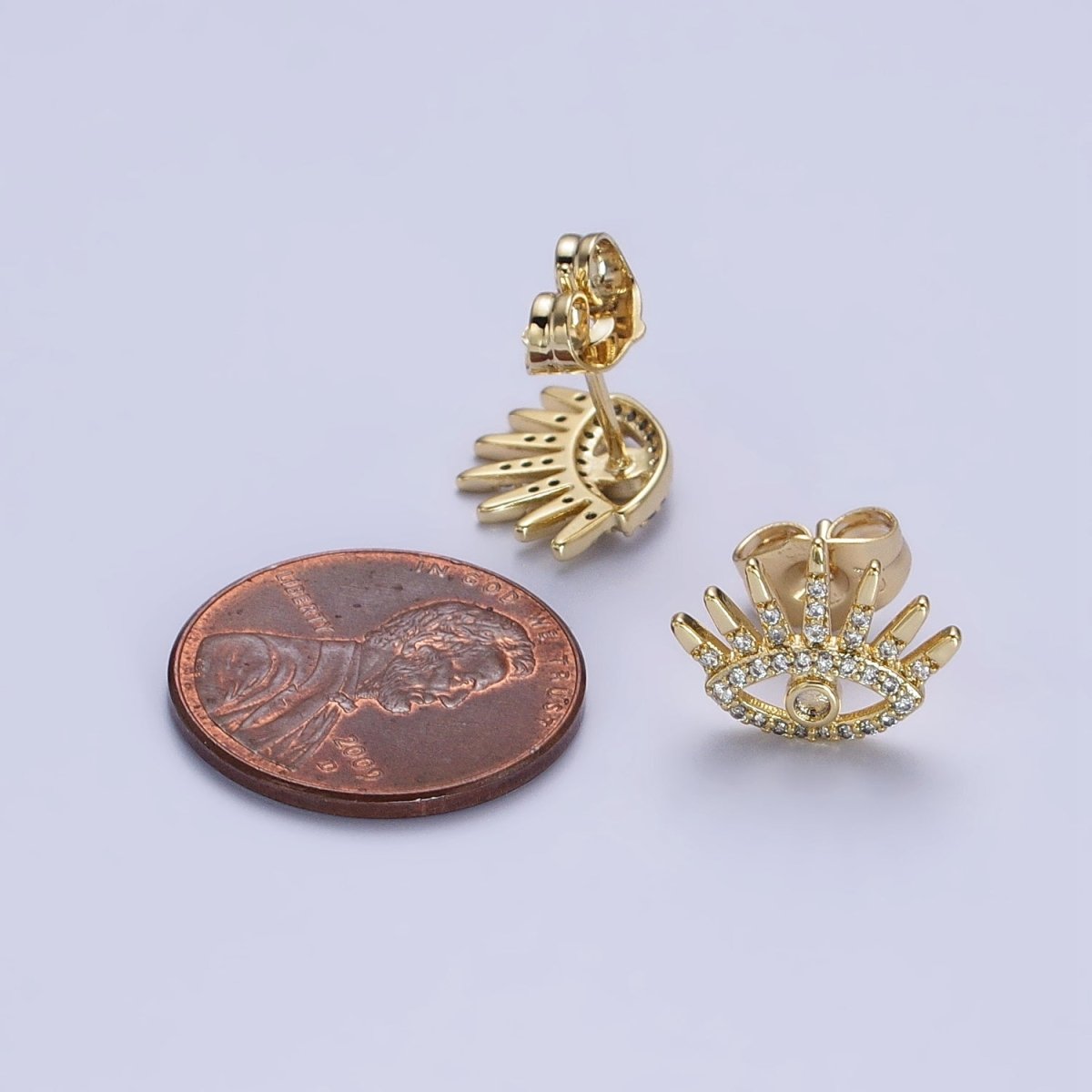 14K Gold Filled Evil Eye Clear Micro Pave CZ Protection Stud Earrings