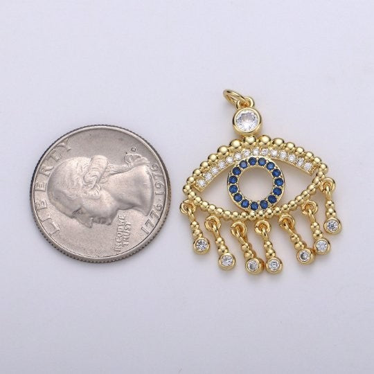 14K Gold Filled Eye Charm - 33mm x 28mm Evil Eye Pendant Charm - Gold Evil Eye - Amulet Gold Medallion Dangle Charm