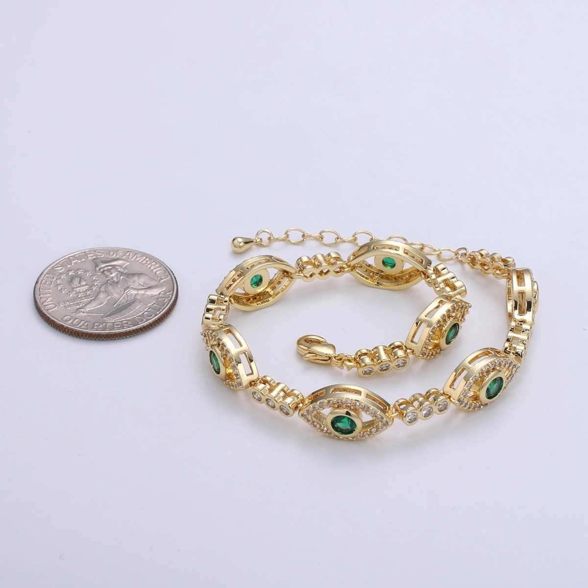 14k Gold Filled Green Evil Eye Bracelet, Blue Pink Eye Protection Bracelet CZ Stacking Bracelet, Amulet Jewelry Gift