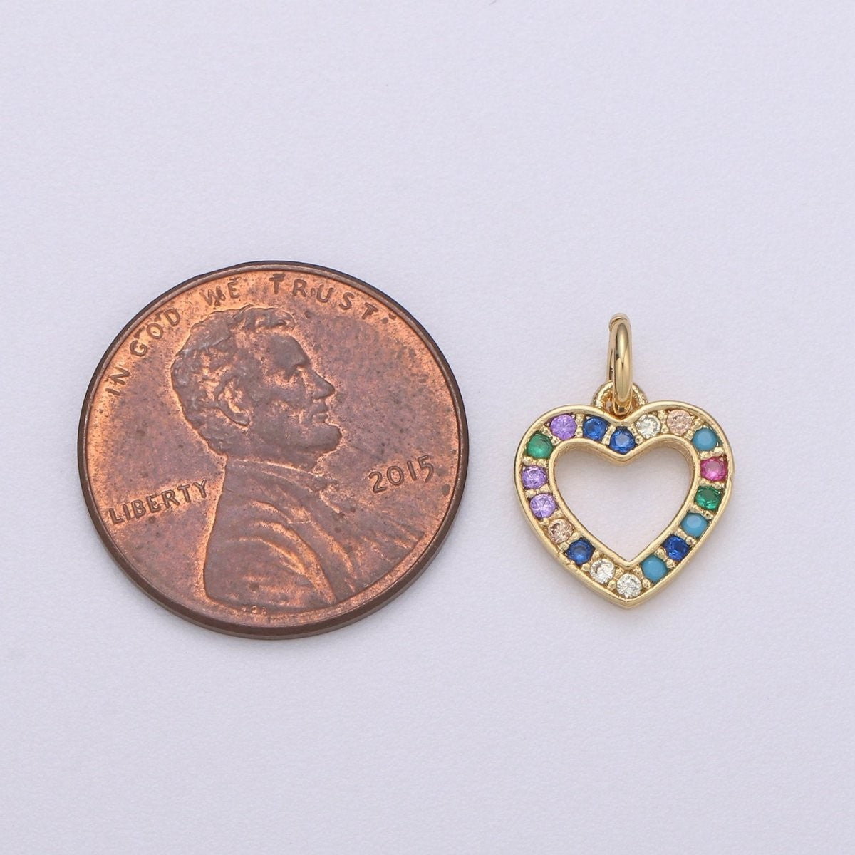 Sweet Tiny 14k Gold Filled Heart Charm Micro Pave Love Charm Rainbow CZ Gold Colorful Charm Dainty Minimalist