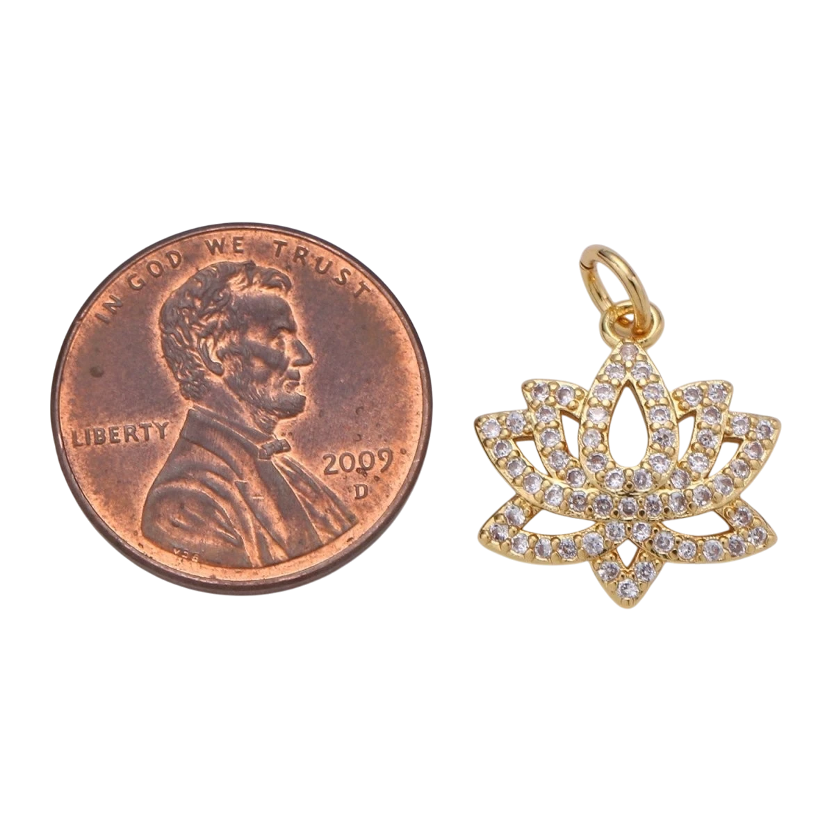 14K Gold Filled Lotus Flower Charm, Micro Pave Cubic Zirconia