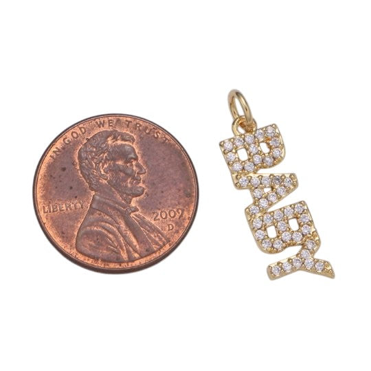 14K Gold Filled "BABY" Micro Paved CZ Script Charm