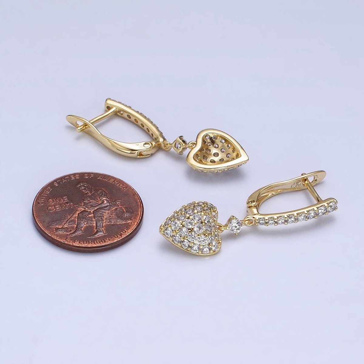 14K Gold Filled Micro Pave CZ Heart Drop English Lock Earrings
