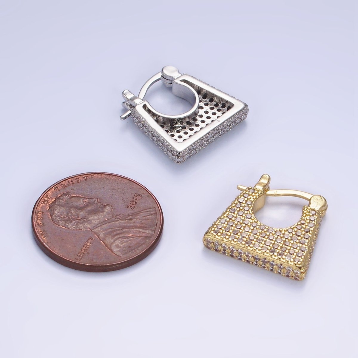 14K Gold Filled Micro Pave CZ Rectangular Latch Hoop Earrings in Gold & Silver