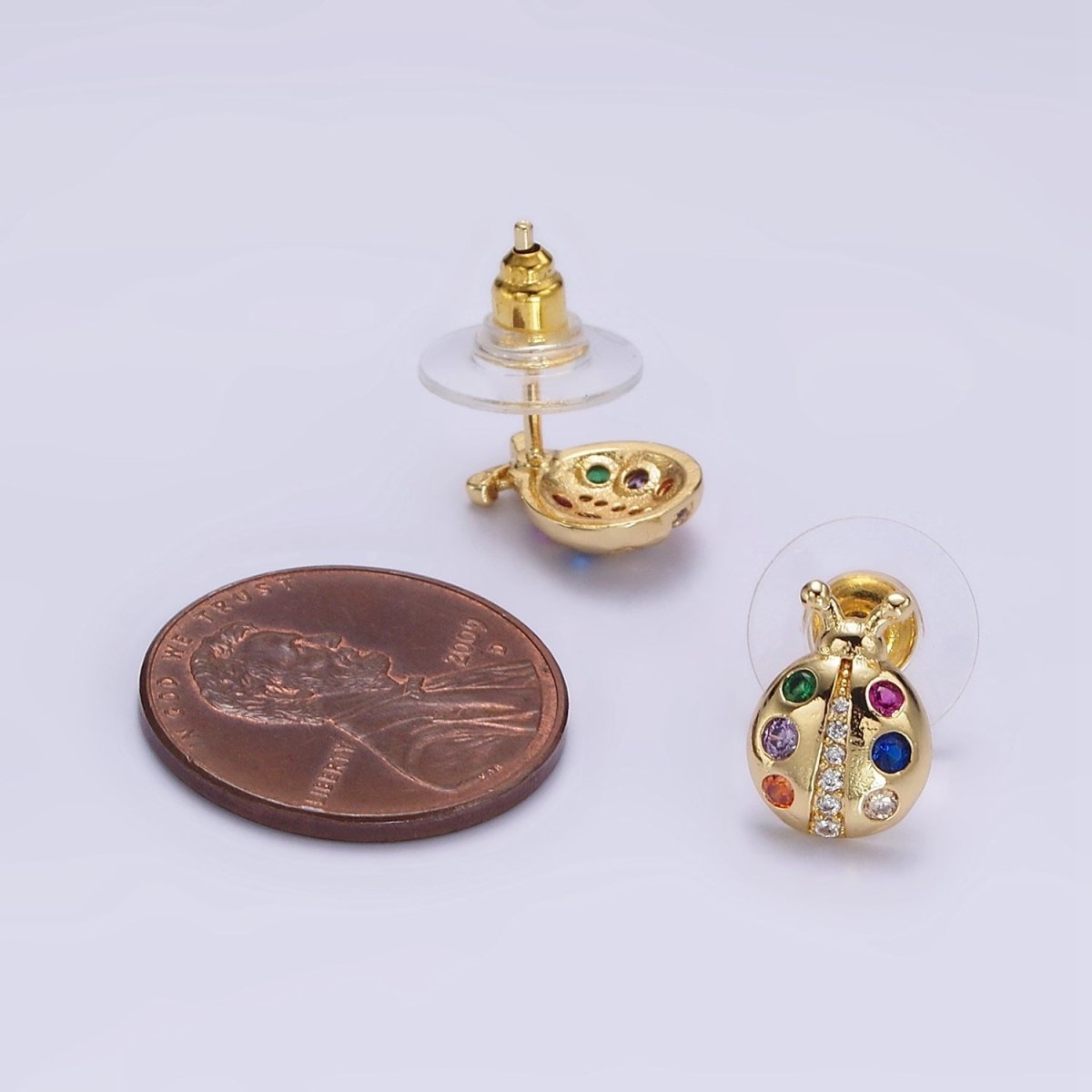 Sweet 14K Gold Filled Multicolor CZ Ladybug Insect Stud Earrings