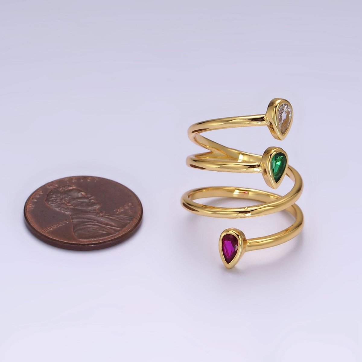 14K Gold Filled Multicolor CZ Multiband Open Wrap Ring in Silver