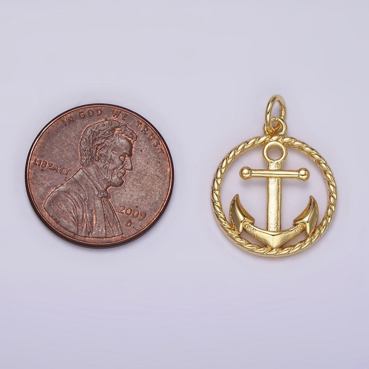14K Gold Filled Nautical Ocean Sea Anchor Open Braided Round Charm