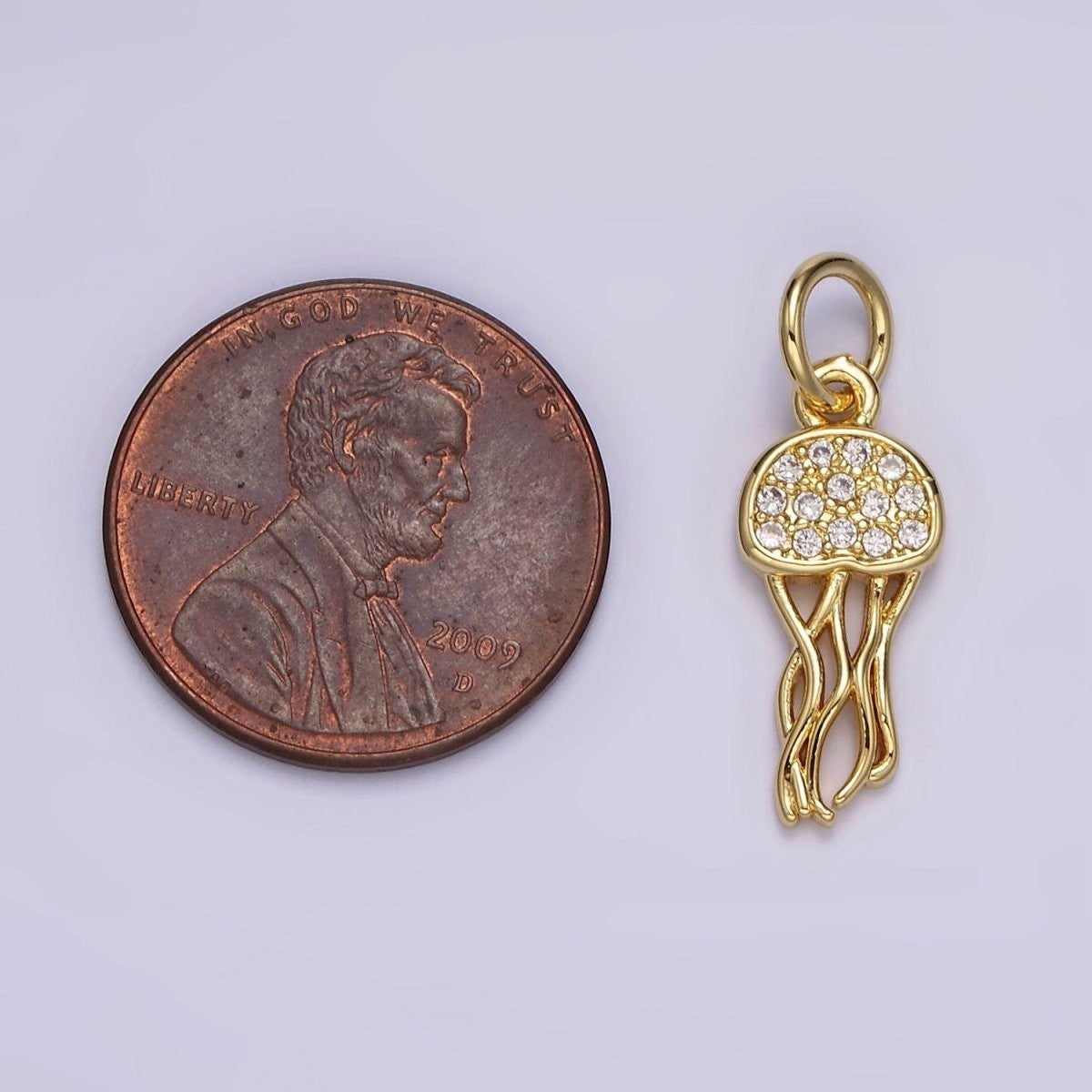 14K Gold Filled Ocean Sea Jellyfish Clear Micro Paved CZ Charm