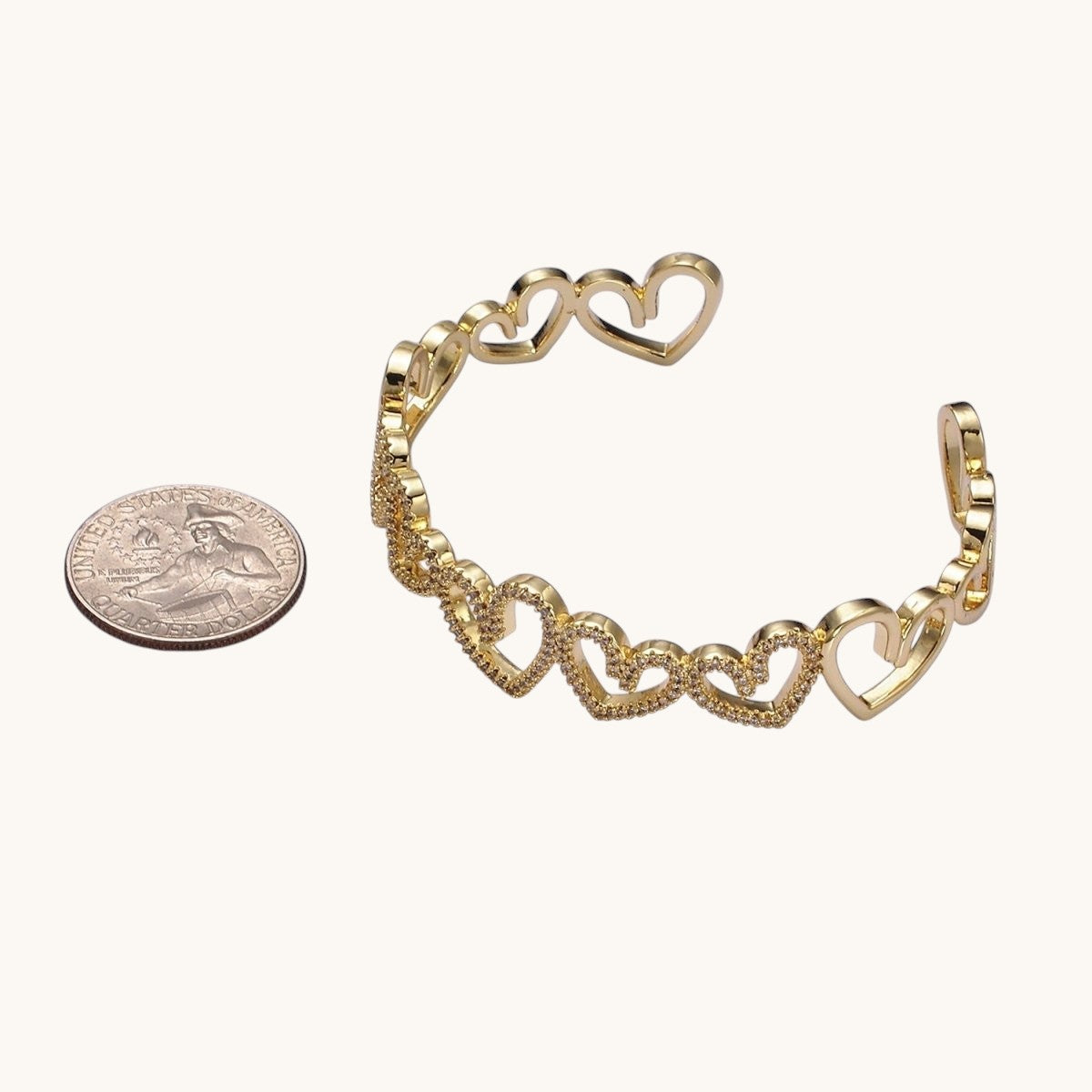 14K Gold Filled Open Heart Micro Paved CZ Cuff Bangle Bracelet in Gold