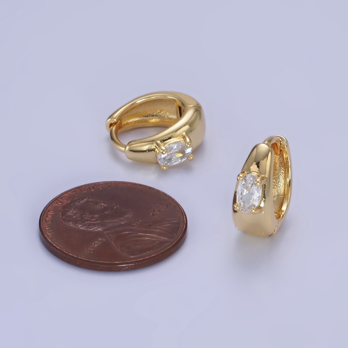 14K Gold Filled Oval CZ Dome Huggie Earrings