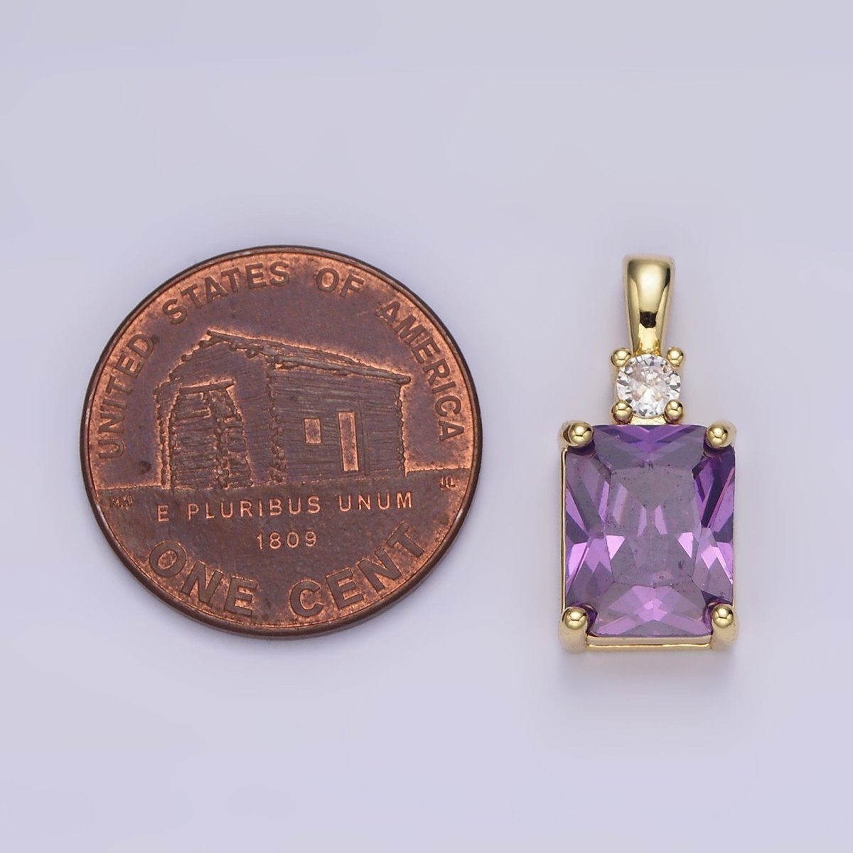 14K Gold-Filled Purple, Pink or Clear Baguette Square CZ Pendant