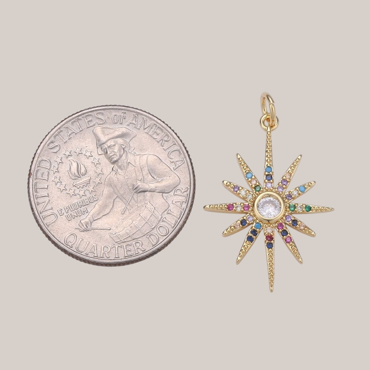 14k Gold Filled Starburst Charm Micro Pave Star Charm, Rainbow Cubic Charms, CZ Gold Celestial Charm, Dainty Minimalist