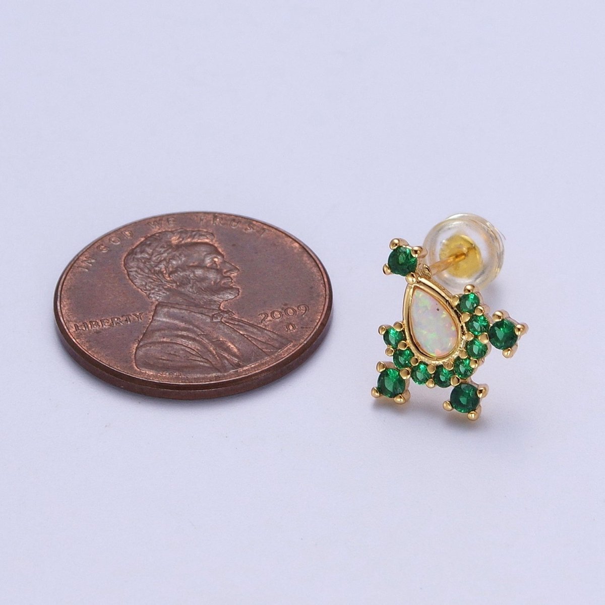 14K Gold Filled Teardrop White Opal Green Cubic Zirconia Stud Earrings