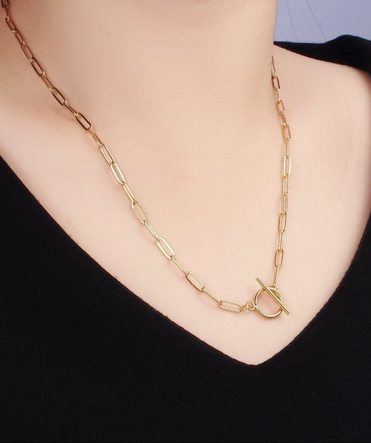 Stainless Steel Toggle Clasp 3mm Paperclip Chain 19" Necklace with 2" Extender in Gold or Silver