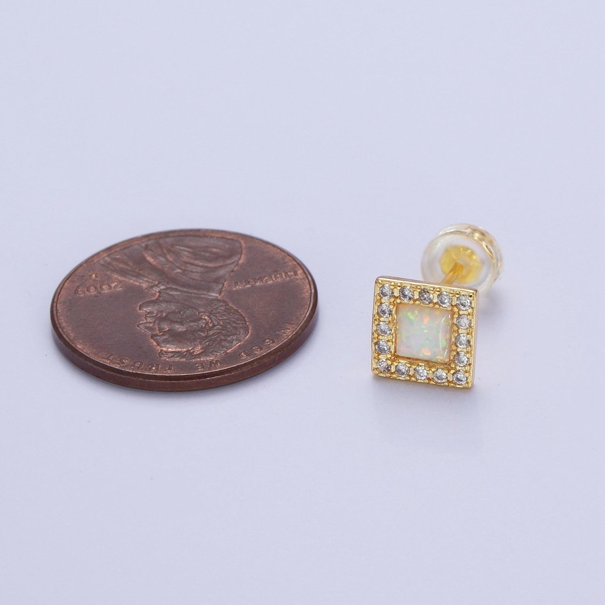 14K Gold Filled White Opal Micro Paved CZ Square Stud Earrings