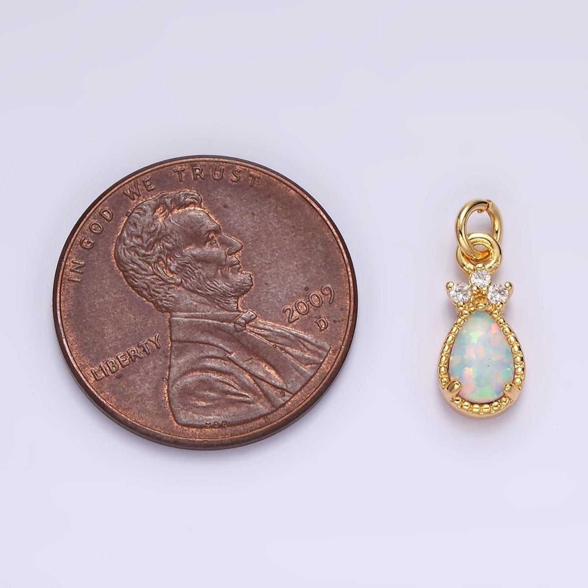 14K Gold Filled White Opal Teardrop Triple CZ Add-On Charm in Gold & Silver