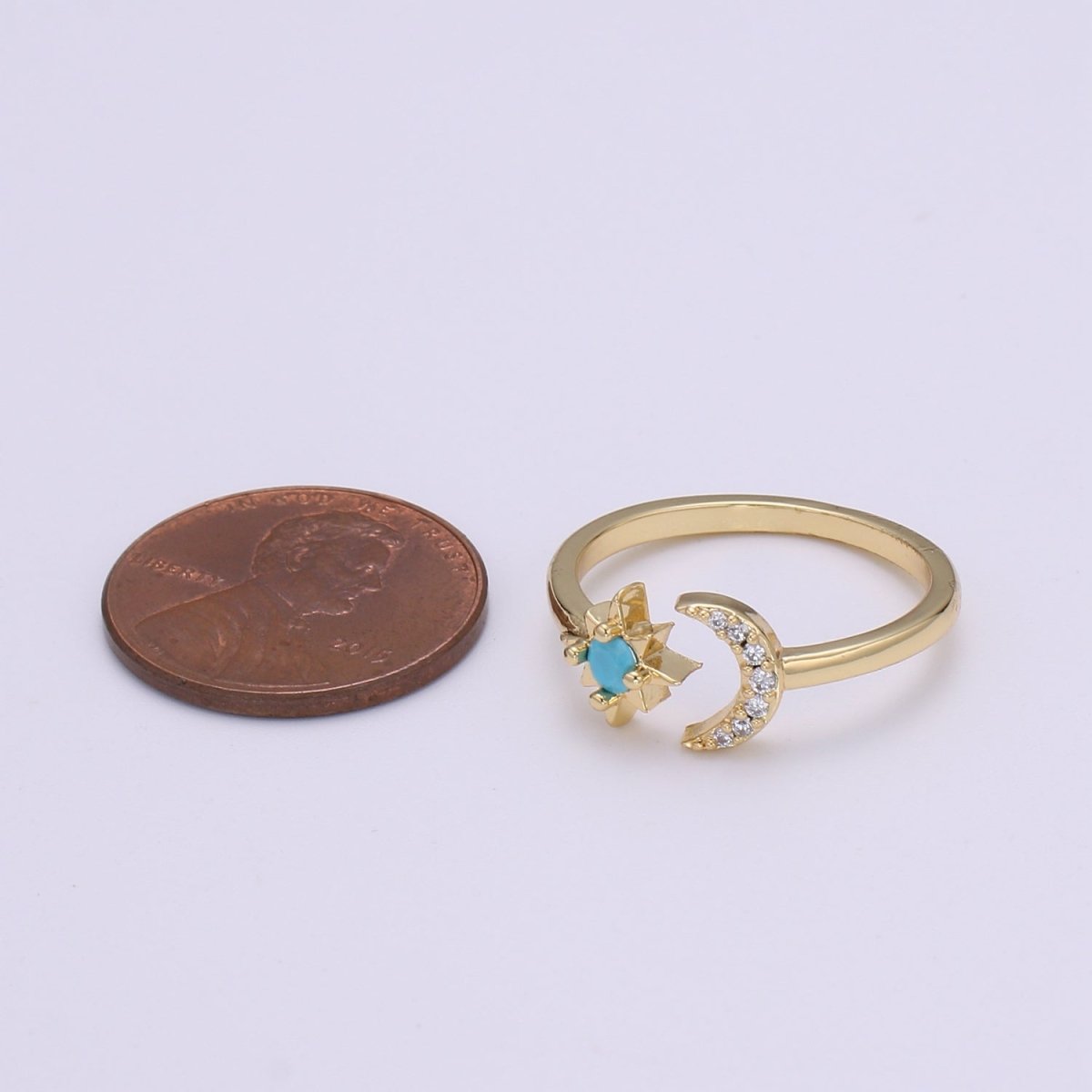 Dainty 14K Gold Open Moon & Star Ring Crescent Moon Ring Adjustable Wrap Ring "Love You to the Moon & Back" Ring