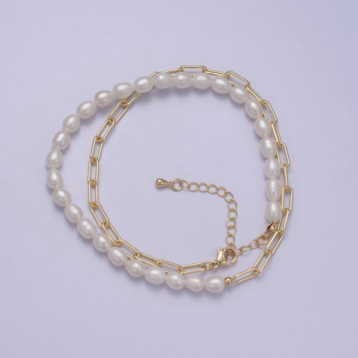 Gorgeous 16 Inch Half Freshwater Pearl, Half Paperclip Chain Gold-Filled Necklace