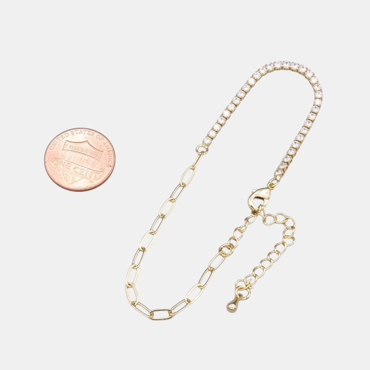 Dainty 16K Gold Filled 2mm Half Tennis Half Paperclip 7 Inch Chain Bracelet