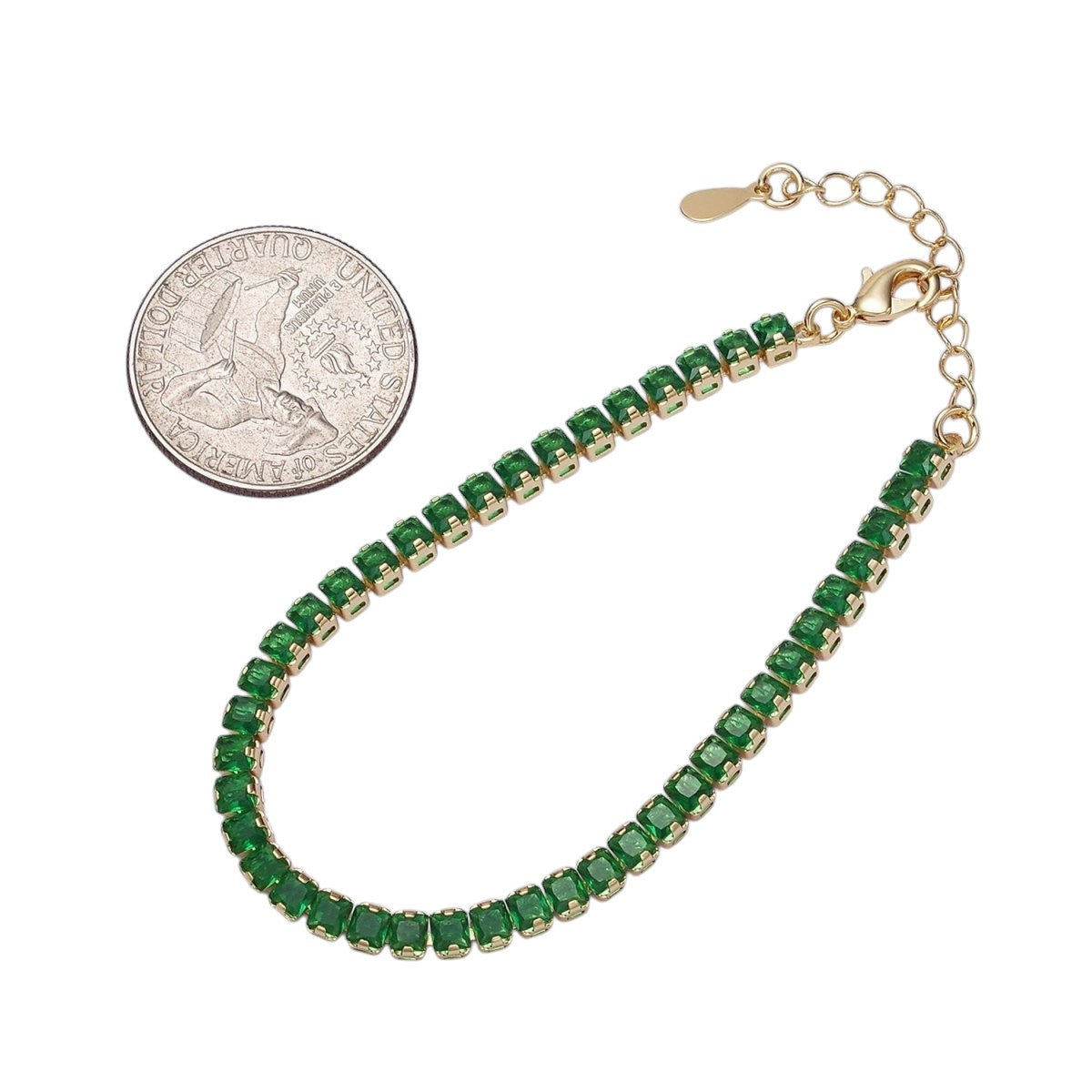 Gorgeous Gold-Filled 3.8mm Pink, Green, Clear CZ Square Princess Cut Tennis 6.5 Inch Bracelet w/Extender in Gold or Silver