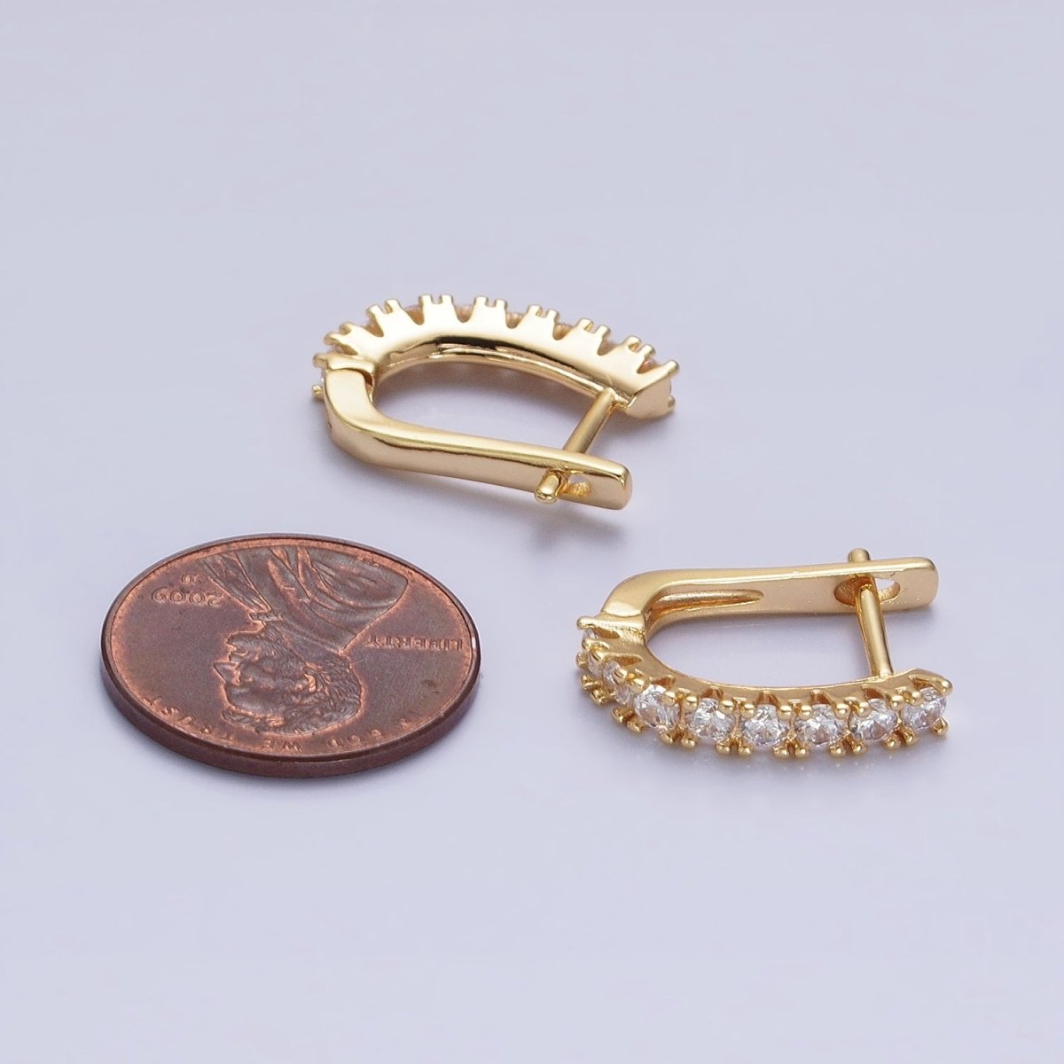 Everyday Gold-Filled Clear Micro Pave CZ Lined 19mm Oblong English Lock Earrings in Gold or Silver