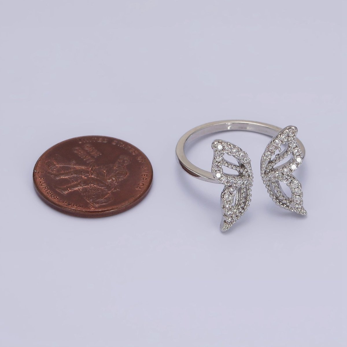 Dainty Gold Filled Clear Micro Pave CZ Open Butterfly Ring in Gold or Silver