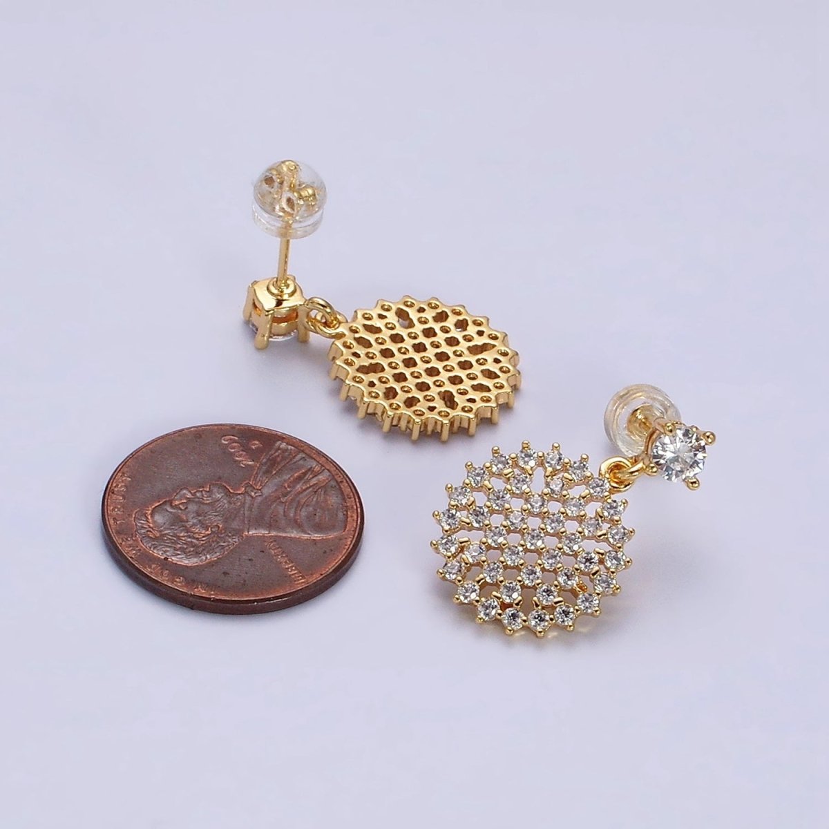 16K Gold Filled Clear Micro Pave CZ Round Drop Stud Earrings
