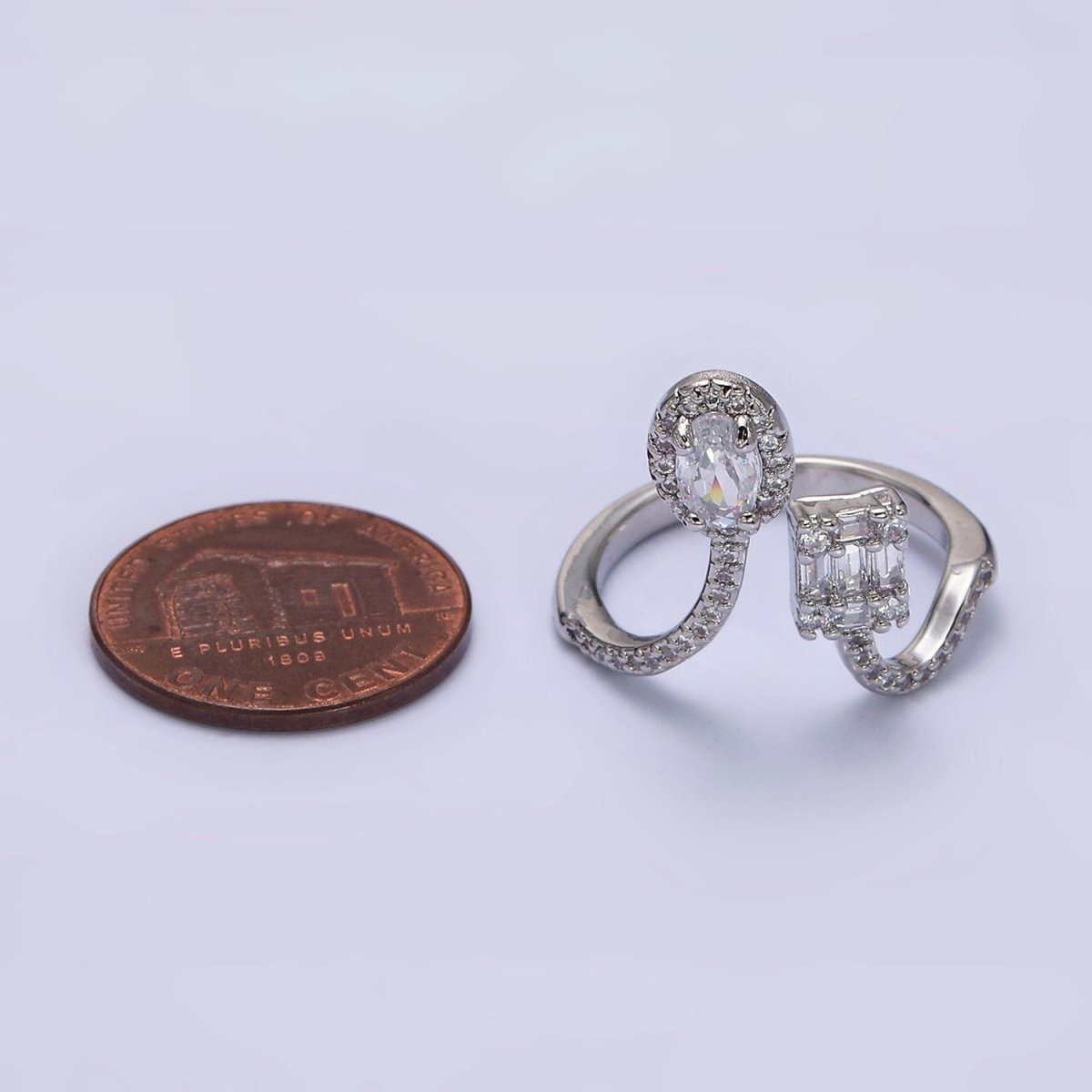16K Gold Filled Clear Oval Square Baguette Micro Pave CZ Open Ring in Gold or Silver