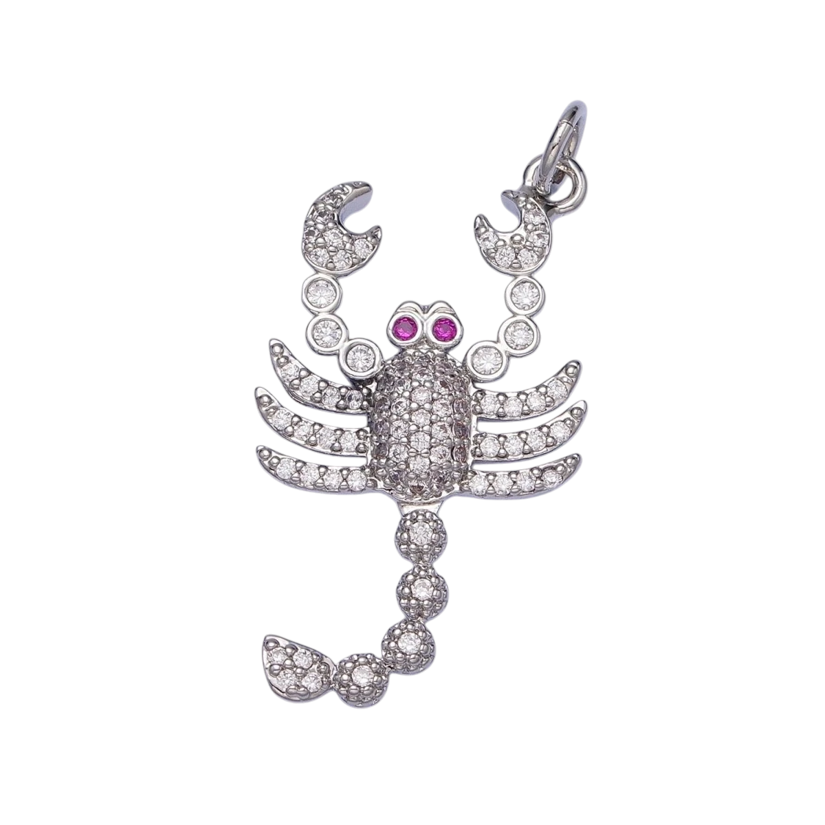 Gold Filled CZ Fuchsia-Eyed 27.5mm or 33.8mm Lobster Scorpion Animal Micro Pave Charm in Gold or Silver